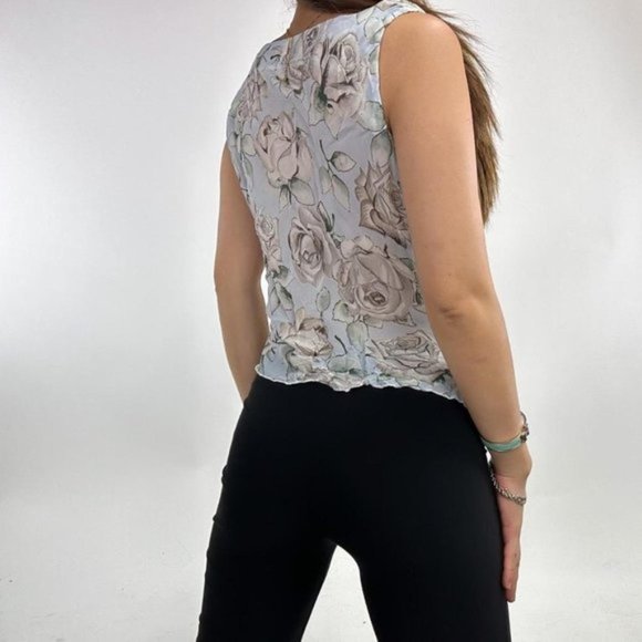 Late 90s Flora Silk Cowl Neck Tank Top - Picture 2 of 6